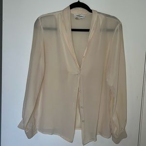 Vintage 100% Silk Button-up Blouse Cream Size 8 - Worthington